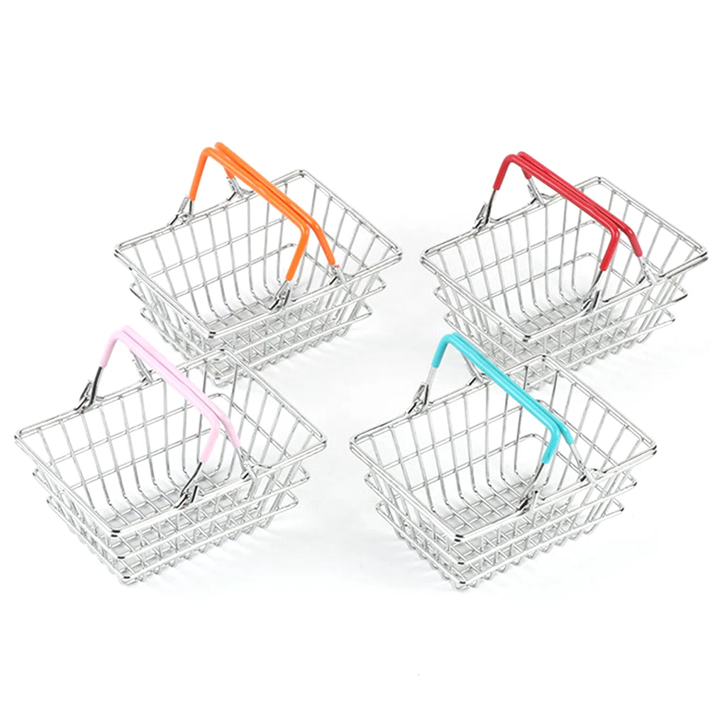 

Children Miniature Metal Supermarket Shopping Basket Pretend Role Play Toy Gift Desktop Decor torage Toy Furniture Accessories