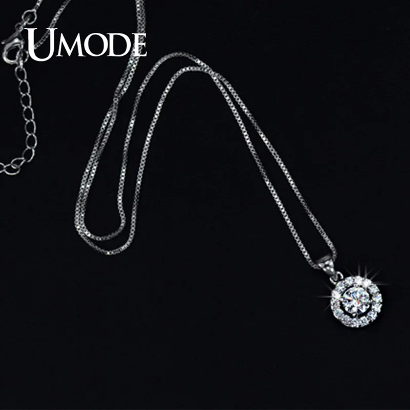 UMODE Fashion Zircon Crystal Round Hollow Pendant Necklaces for Women White Gold Long Box Chain Jewelry Collares de Moda AUN0012 | Украшения