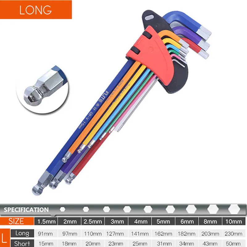 Allen Socket Wrench Set L Folded Kit Key For Screw Long Hex 1.5 10mm Hexagon Spanner Hand Tools Car Bicycle Repair | Инструменты