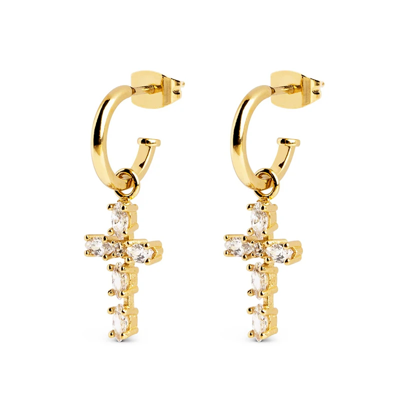 

925 Sterling Silver Ear Needle Crystal Cross Stud Earring For Women Exquisite Piercing Earring Fashion Korean Female Jewelry
