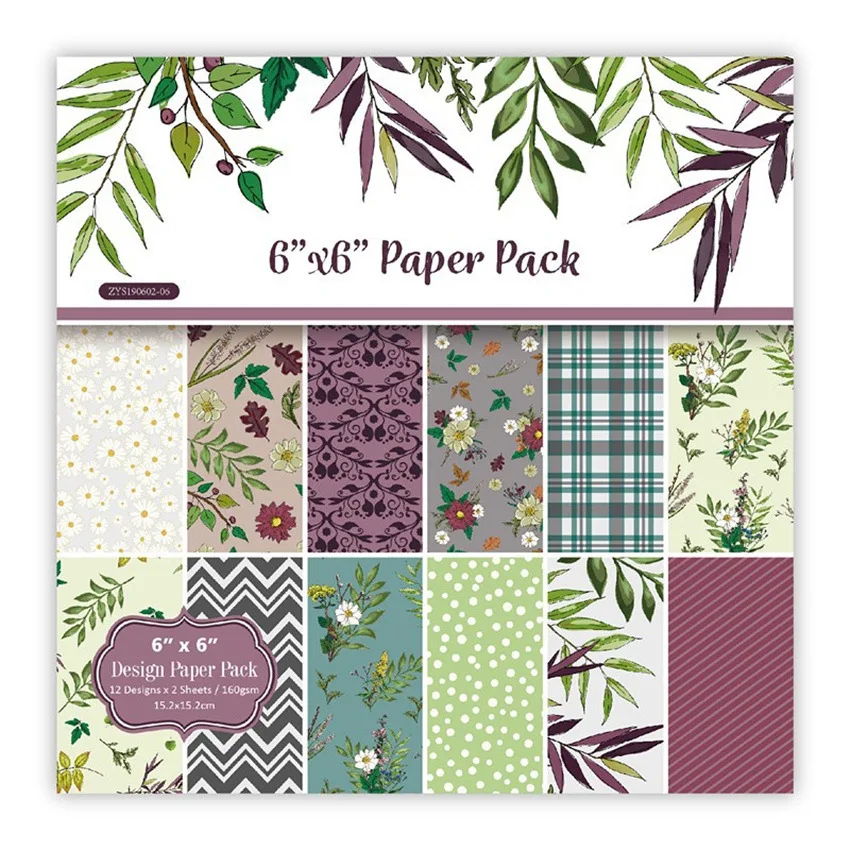 

24 Sheet 6"X6" Purple Foliage Craft Paper Material Junk Journal Planner Scrapbooking Decorative DIY Craft Background Paper
