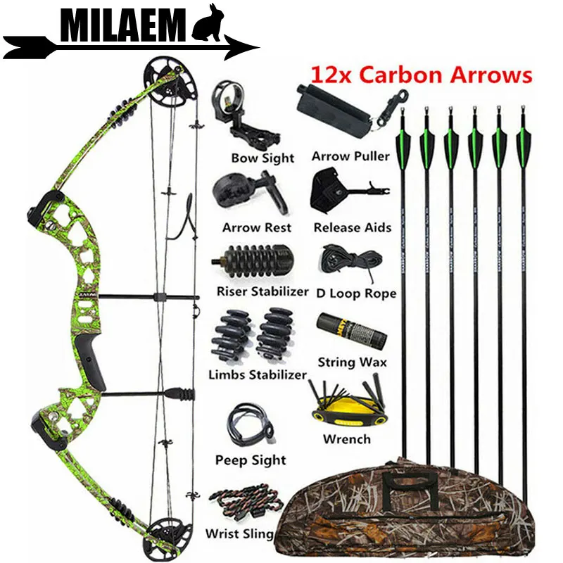 

30-60lbs Archery M131 Compound Bow and Arrows Kit 500 Spine Carbon Arrow Compound Bow Bag Hunting Target Shooting Accessories