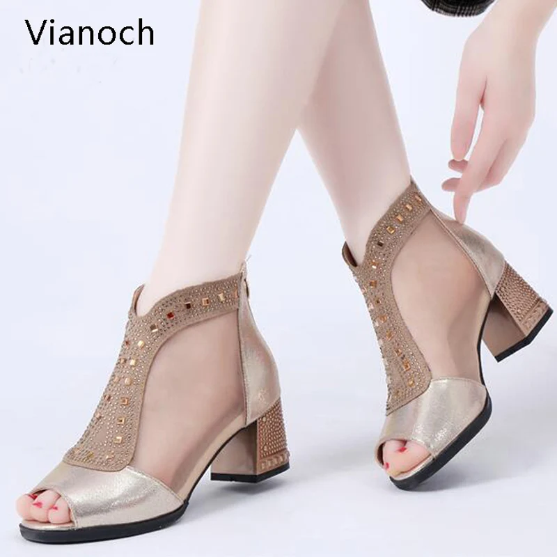 

2019 New Fashion Women Sandals Summer High Heels Peep Toe Shoes Mesh Shoe Lady Size 40 41 aa0404