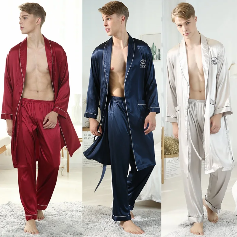 

2021 New Men Casual Sleep Bottoms Solid Color Simple Silk Loose Trousers Sleepwear Home Wear Pajamas Pants