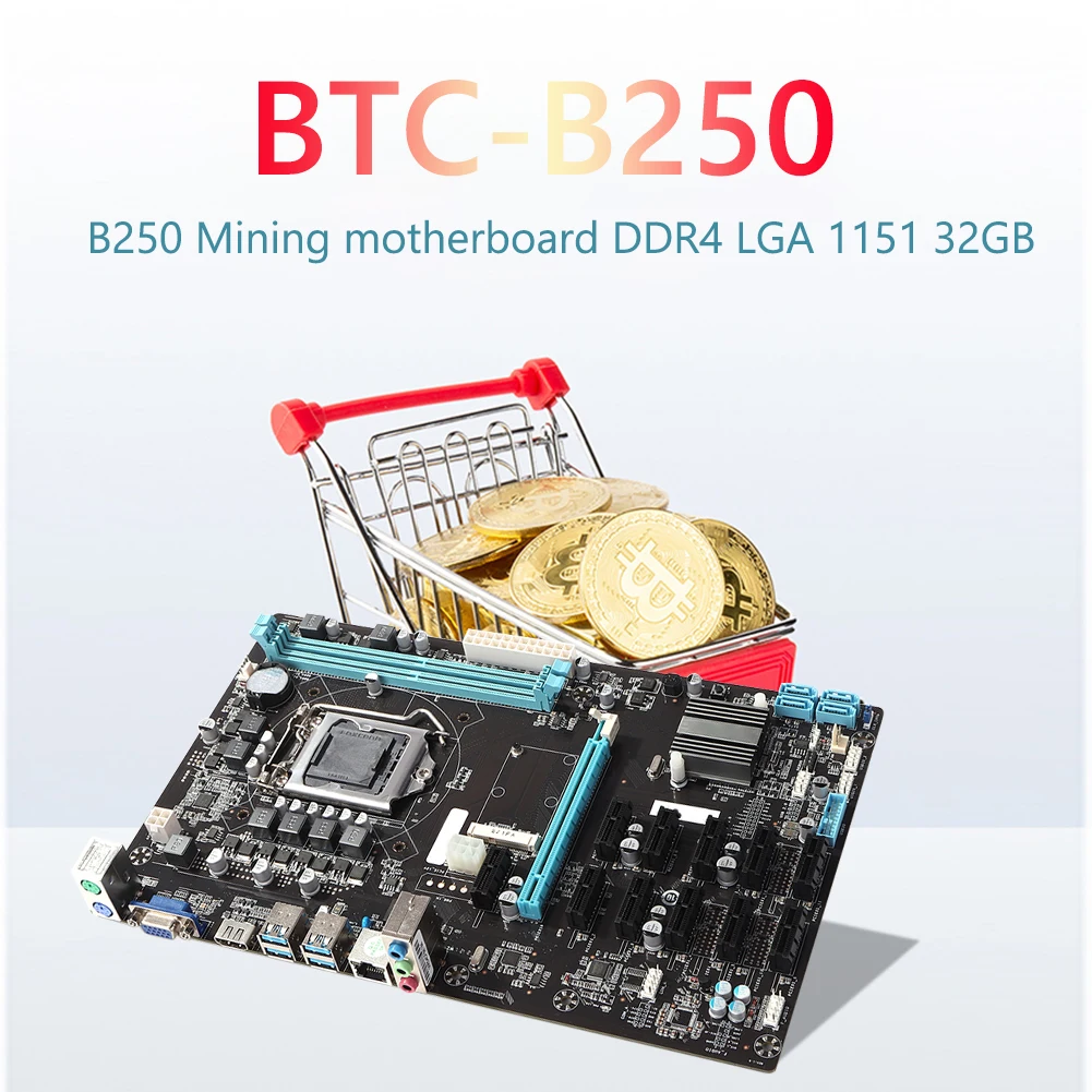 

BTC-B250 USB 3.0 SATA Desktop Computer Mining Machine Board CPU 12x PCI Express DDR4 Miner Motherboard NO CPU