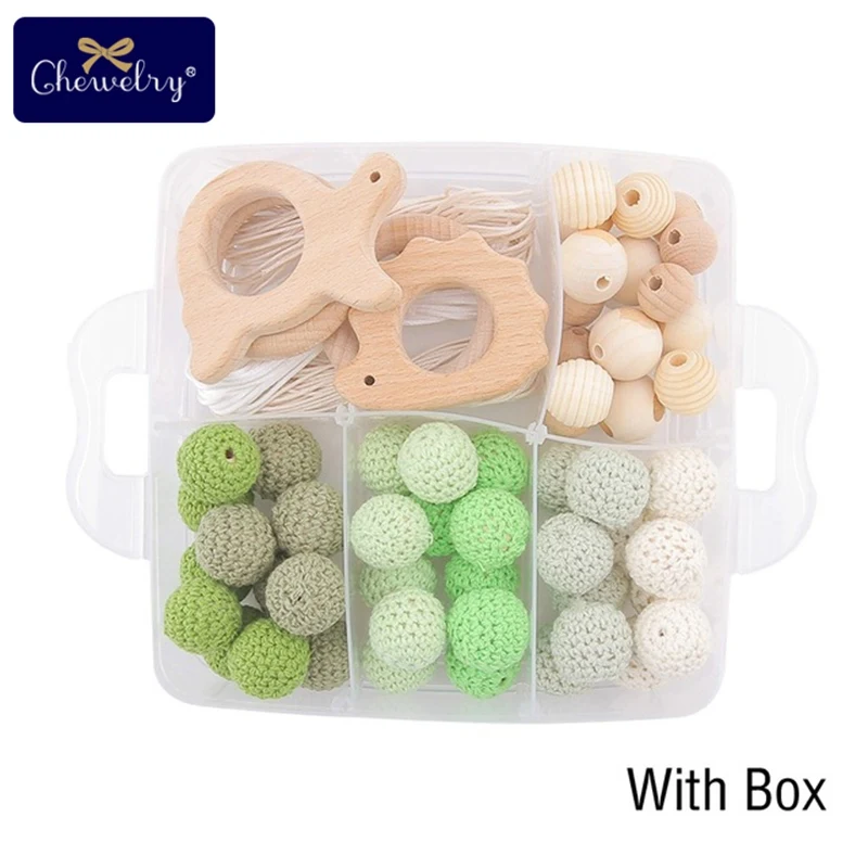 Green Crochet Set-2 1 набор, детский деревянный прорезыватель, бук, соска, цепь, подвеска, вязание крючком, бисер, сделай сам, браслеты для кормления, деревянное кольцо, BPA бесплатно, детские игрушки для прорезывания зубов - Цвет: Green Crochet Set-2