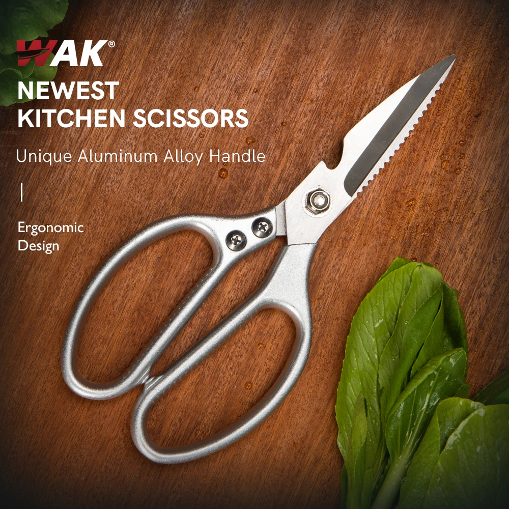 WAK 8.5'' Kitchen Scissors Multi Functional Stainless Steel Scissors Professional Aluminum Alloy Handle Chicken Bone Scissors
