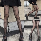 Женские сексуальные ажурные сетчатые колготки в готическом стиле, черные жаккардовые прозрачные облегающие колготки с сердечками, чулки, клубная одежда