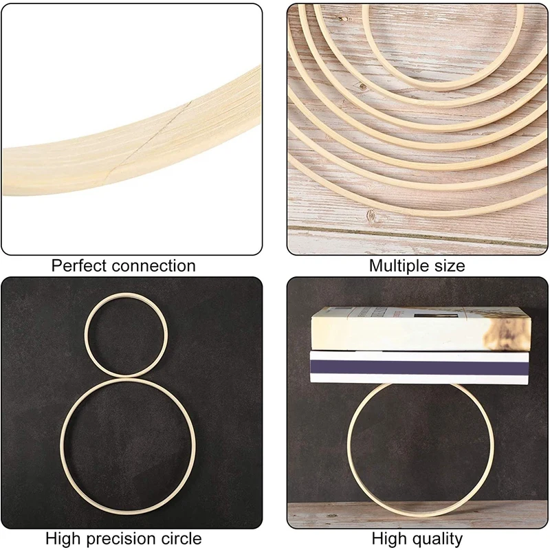 

Wooden Bamboo Floral Hoop Set Macrame Hoop Rings Wreath Round Wooden Hoops for DIY Wreath Decor Dream Catcher Crafts