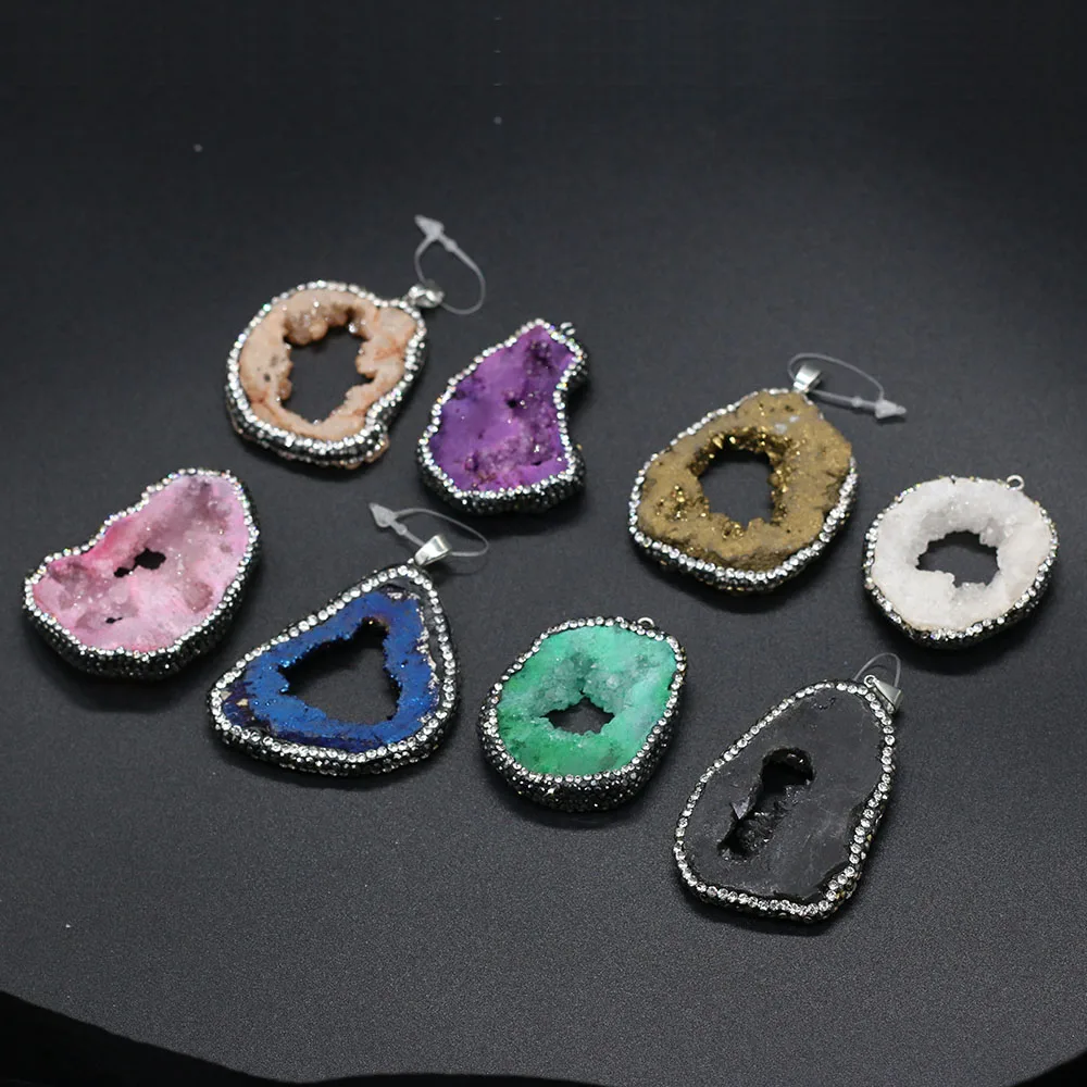 

Natural Stone Charm Round Shape Agates Pendant for Women Gifts Jewelry Making DIY Necklace Accessories Size 35x45-38x58mmmm