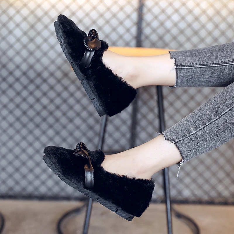 

Shoes Woman Flats Casual Female Sneakers Increas Height Modis Autumn Bow-Knot Slip-on All-Match Clogs Platform Round Toe Loafers