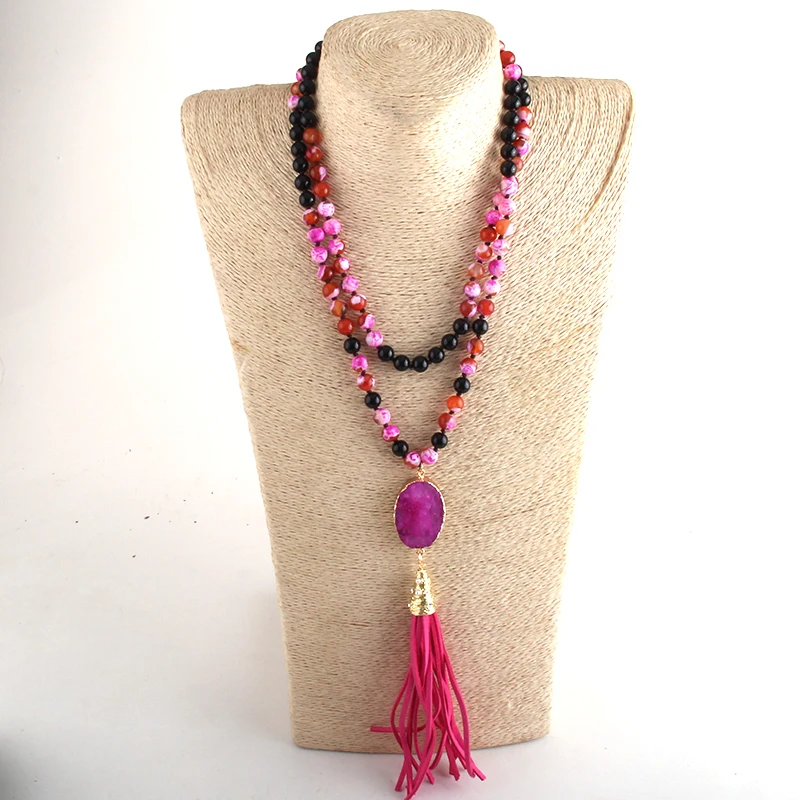 

MD модное богемное ювелирное изделие, 108 бусин, узелковые камни, ожерелья с камнями, Druzy Links, длинное ожерелье с кисточкой, женский подарок, Пря...