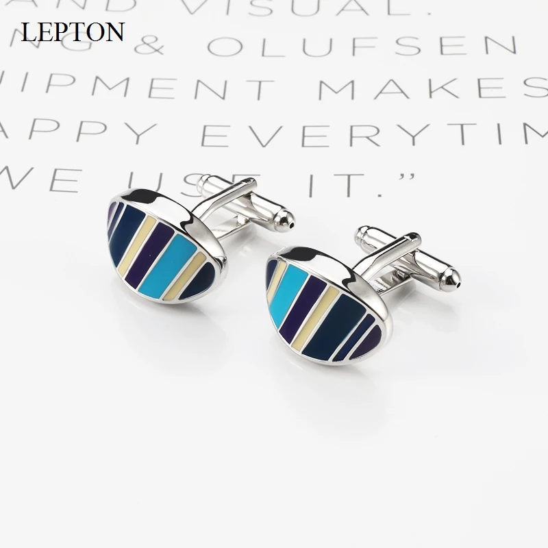 

Hot Mens British Style Cufflinks Lepton Elliptical Enamel Cuff Links Fashion color CuffLink Wedding Groom Man Business Gift Cuff