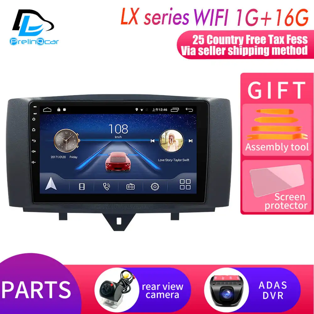 LX player 1G16G DVR Android 9,0 автомобильный DVD мультимедийный плеер для Mercedes/Benz Smart Fortwo 2011 2012 2013 WiFi BT Радио Стерео gps - Цвет: LX player 1G16G DVR
