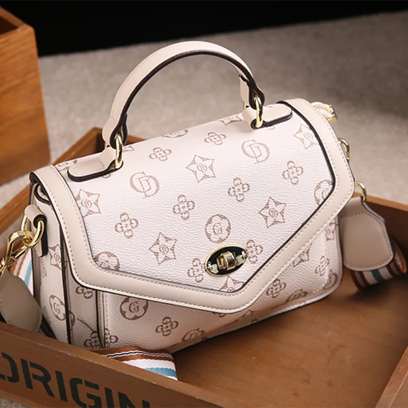 

100% Real Cowhide 2021 New Fashion Printing One-shoulder Wideband Messenger Hand Bag Purses and Handbags Petit Sac Femme Cc Gg