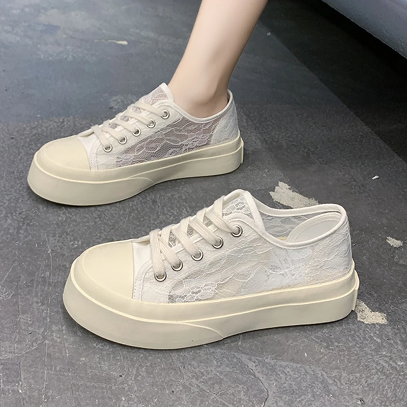 

Canvas Shoes Women 2021 New Summer Japanese Thick Muffin Bottom with Lace Breathable Retro White Single Shoes Women All-match