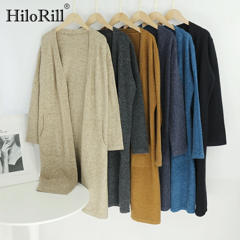 

HiloRill Solid Knitted Long Sweater Women Batwing Long Sleeve Loose Casual Cardigans Sweaters Pocket Soft Home Style Ladies Tops