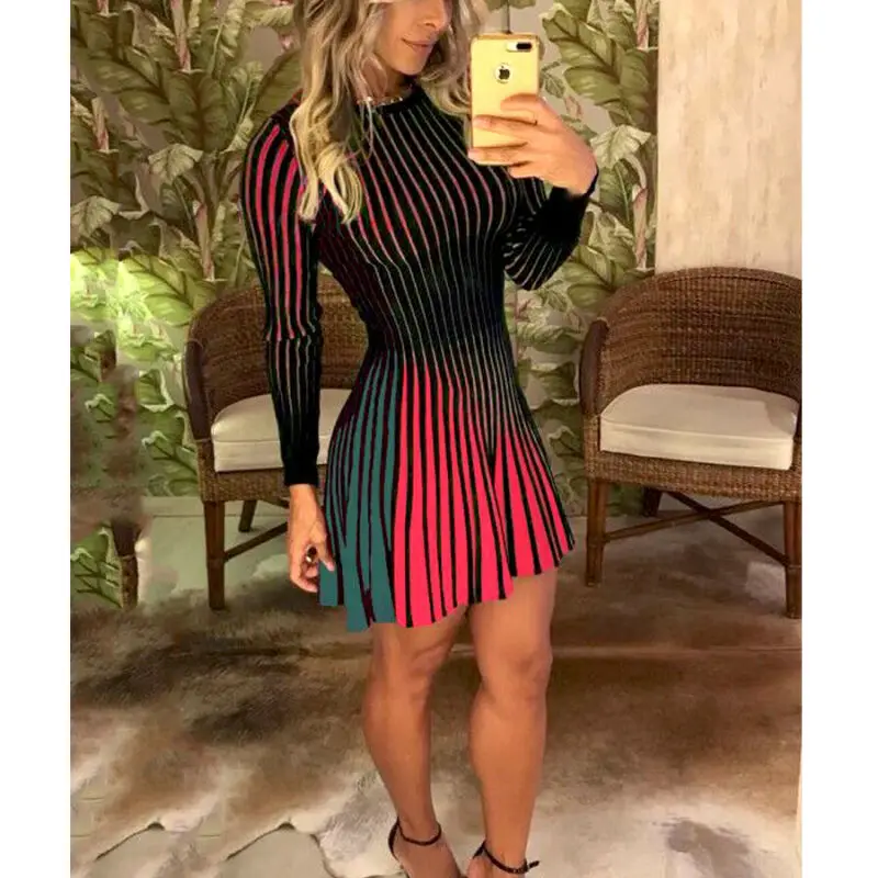 Женские платья в полоску облегающее мини платье с длинным рукавом женское