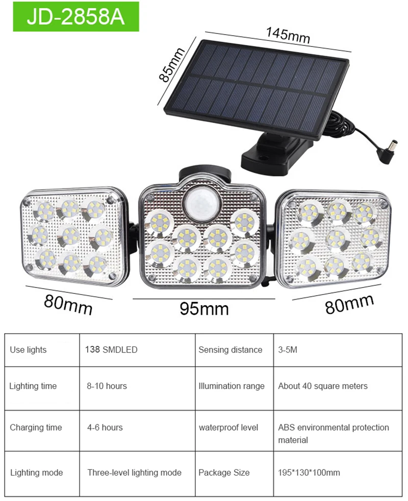 

Solar Sensor Wall Light Three-head LED Rotatable Landscape Wall Lamp Garden Outdoor Street Light Intelligent Remote Wall Lamps
