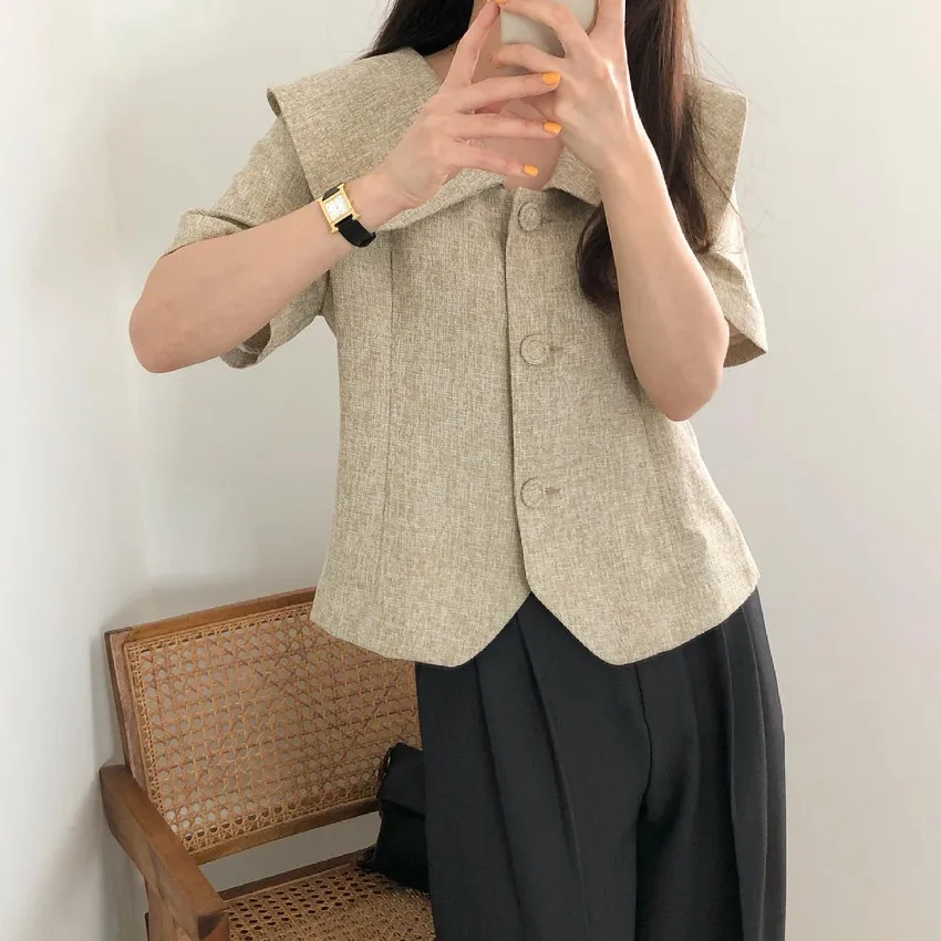 Женские куртки 2021 летний корейский Ретро-кукла воротник три пуговицы свободные