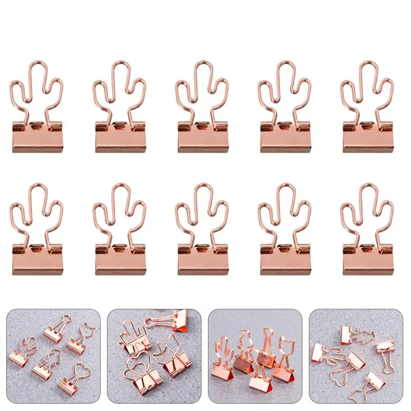 

10 Pcs Stainless Steel Binder Clips Cactus Pattern File Clips Organizing Clamps
