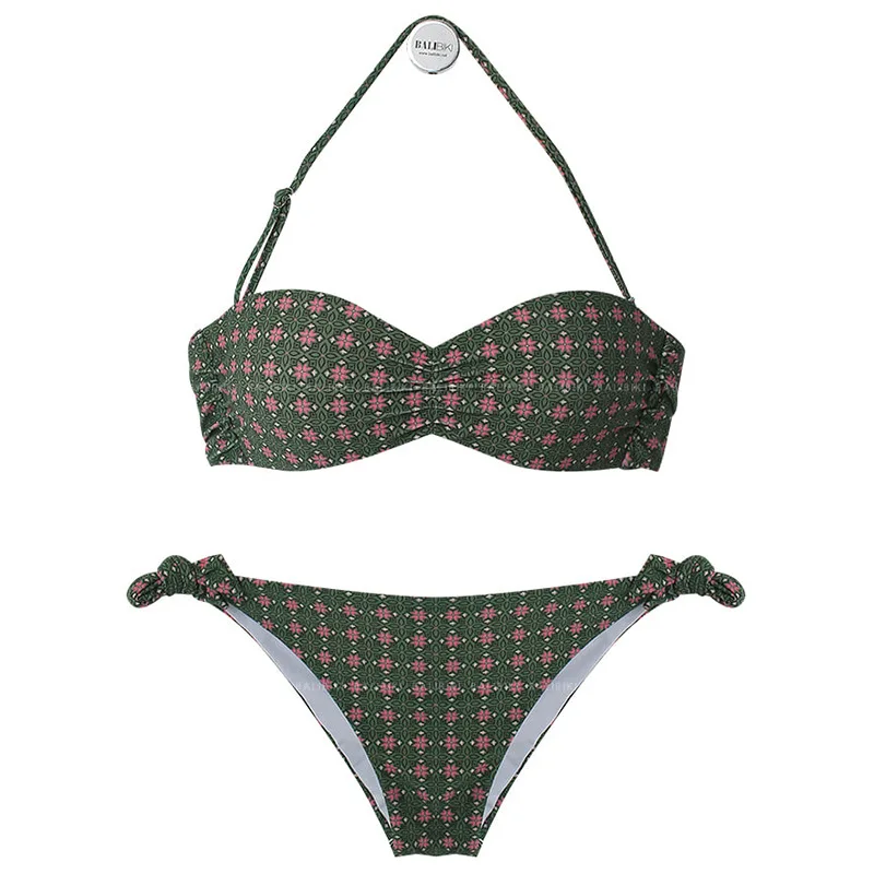 

Bikini Sexy Army Green Steel Bracket Gathered Cup Sexy Show Chest Personalized Bandage Split Swimsuit Female Asian Beach Sports
