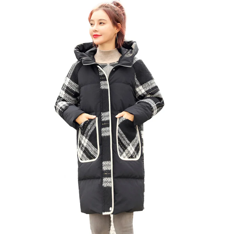 

Новая Корейская версия пуховая хлопковая одежда Клетчатая Шерстяная стеганая зимняя парка Модный Дикий большой размер 2XL зимняя длинная ку...