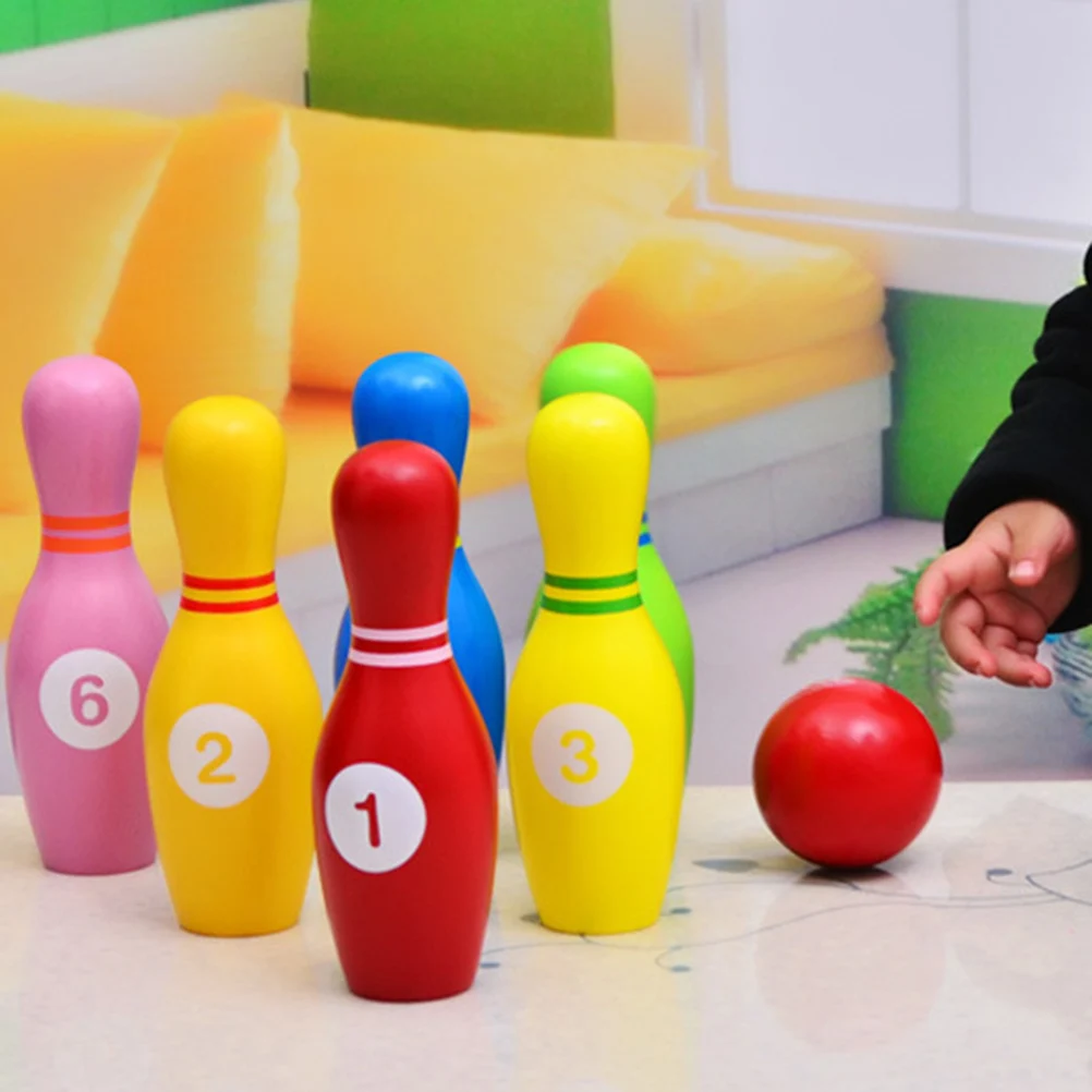 7 шт Боулинг булавки и мяч Деревянные красочные образовательные игрушки для