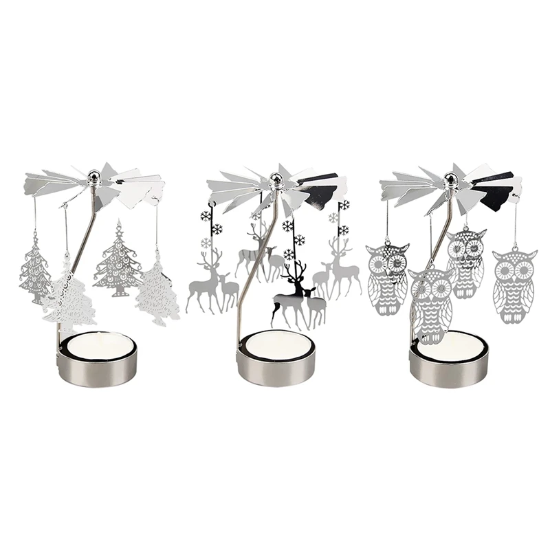 

3Pcs Metal Tealight Candlestick Candle Spinner Rotary Spinning Candle Holder for Rotating Candlestick Wedding Home Decor
