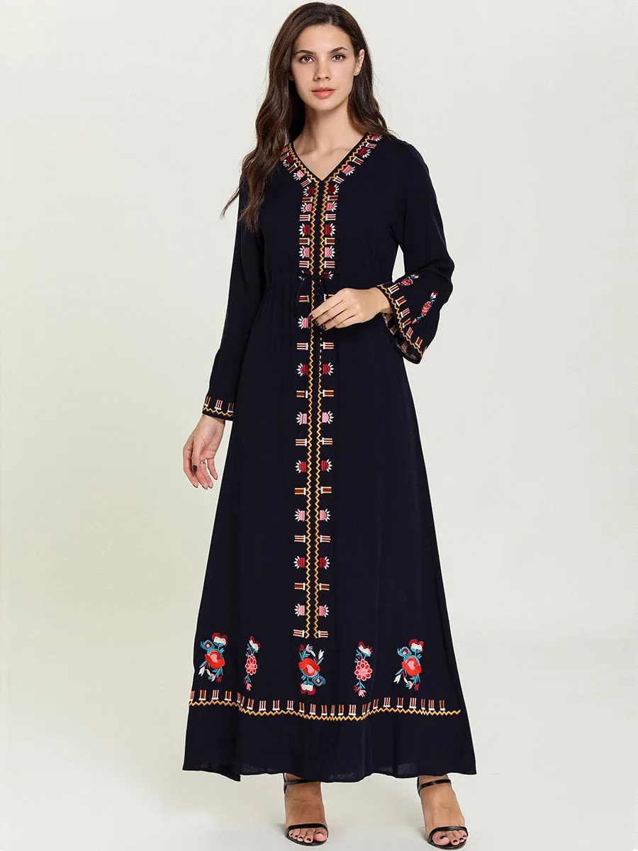 Plus Size Islamic Clothing Muslim Maxi Dress Women Kaftan Robe Embroidery Black Abaya Pakistan Turkish Turkey Dubai Caftan 2019 |