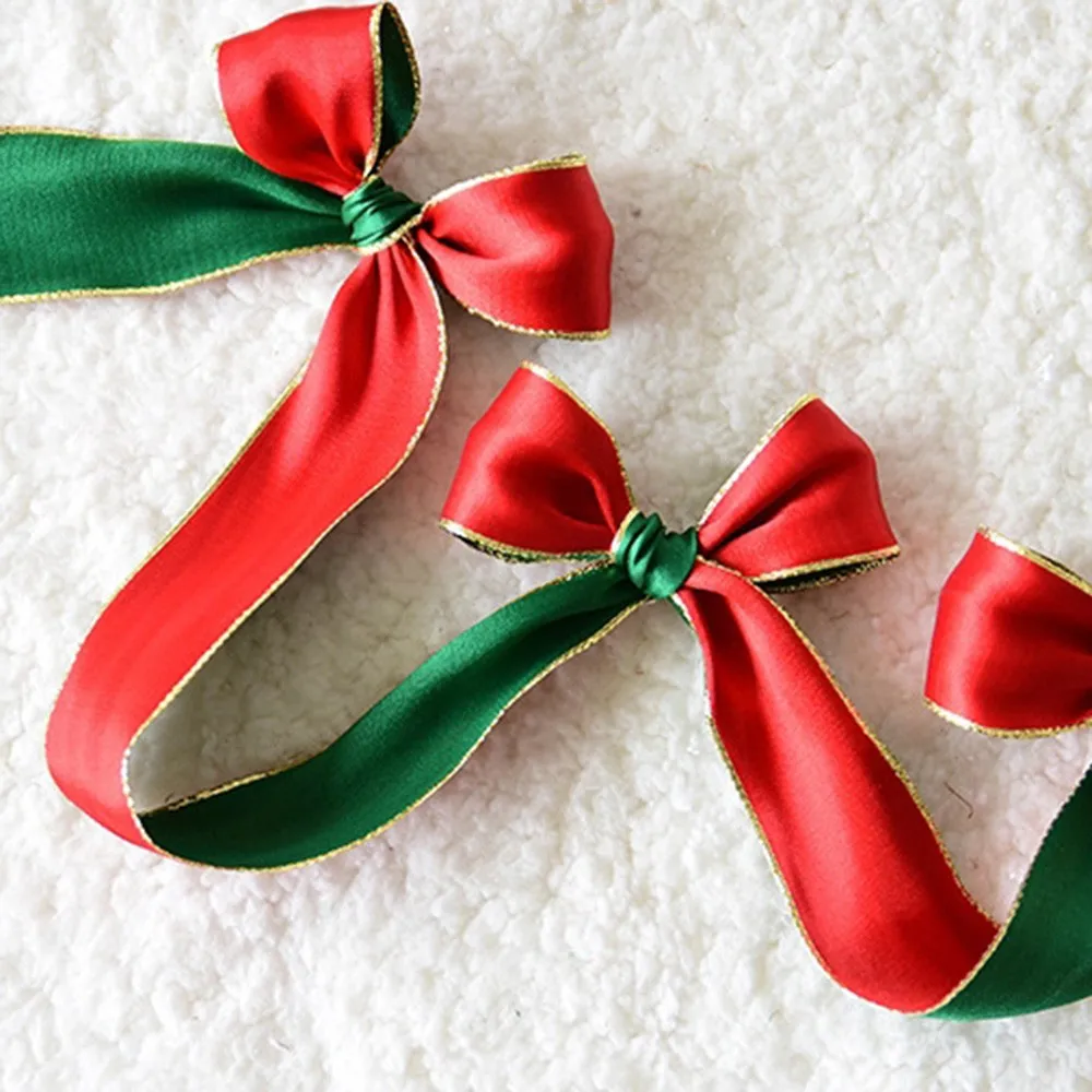 2 м Рождественская двухсторонняя Проводная атласная лента для ручной работы