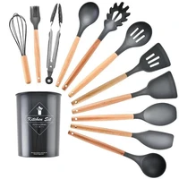 11pcs new silicone cooking utensils set non stick spatula shovel wooden handle cooking tools set kitchen tools with storage box