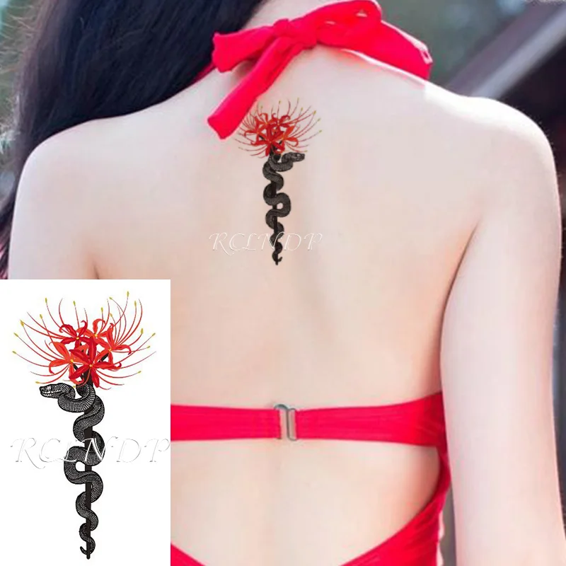 

Временная водостойкая наклейка для татуировок Manjusaka, цветок, змея, животное, боди-арт, флэш-тату, искусственная татуировка для детей, мужчин ...