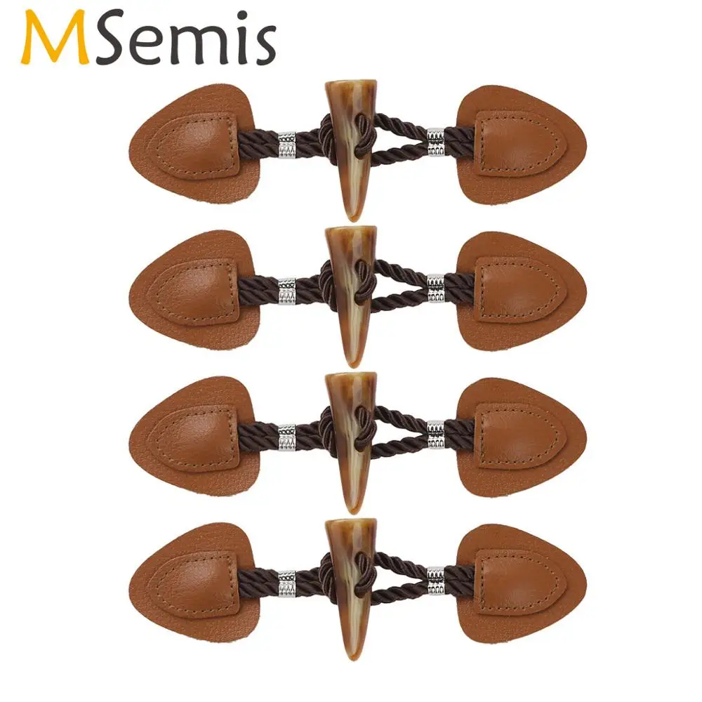 

MSemis 4pcs Cardigan Fasteners Clasp Vintage PU Leather Sew-On Toggles with Resin Horn Buttons Closures Clothes DIY Accessories