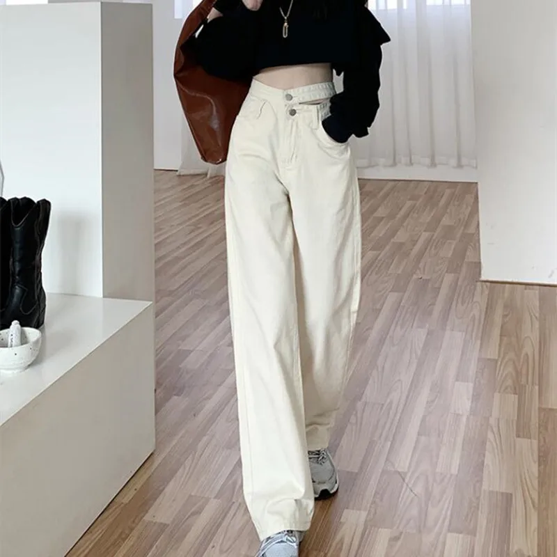 

Джинсы-Багги женские с завышенной талией, свободные брюки из денима с широкими штанинами, винтажная уличная одежда в стиле Харадзюку, синие ...