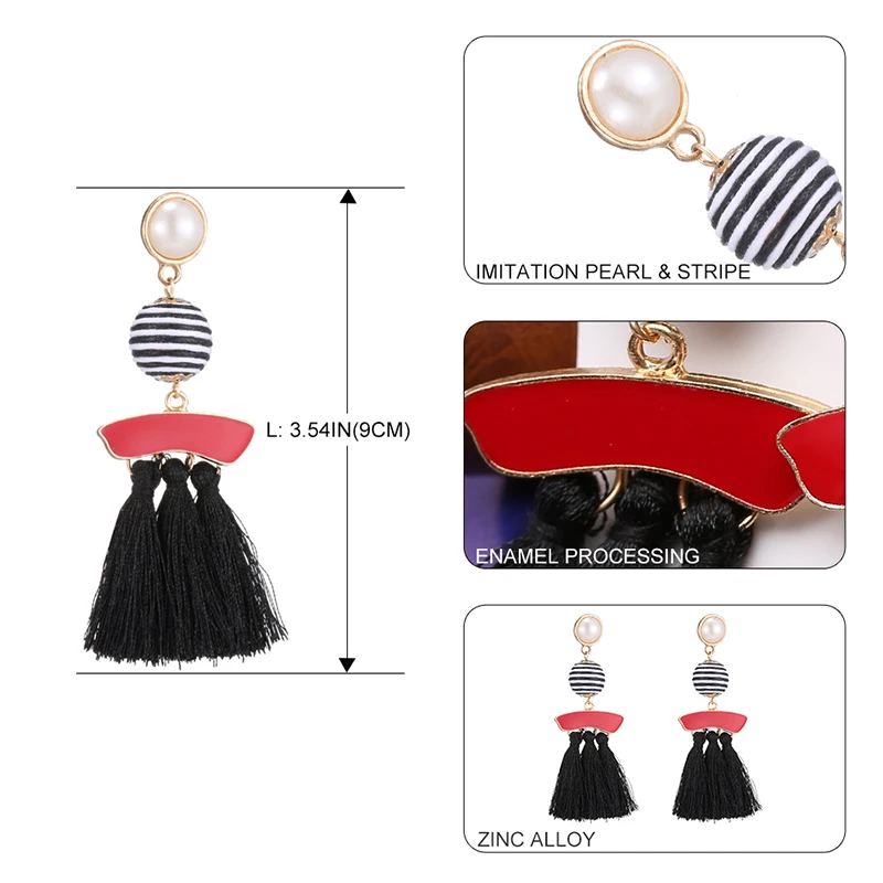 JOUVAL модные серьги с кисточками для женщин имитацией жемчуга винтажные полосатые