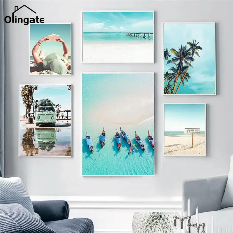 

Пейзаж в зеленом стиле, фотография Морского Пейзажа, настенный художественный постер и печать для гостиной, домашний декор