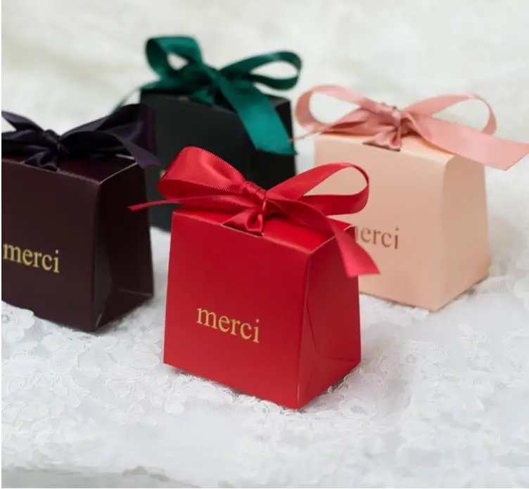 

Merci Baby Shower Gift Box Packaging Birthday Party Candy Chocolate Box Christmas Pink Paper Bag Wedding Gifts For Guests