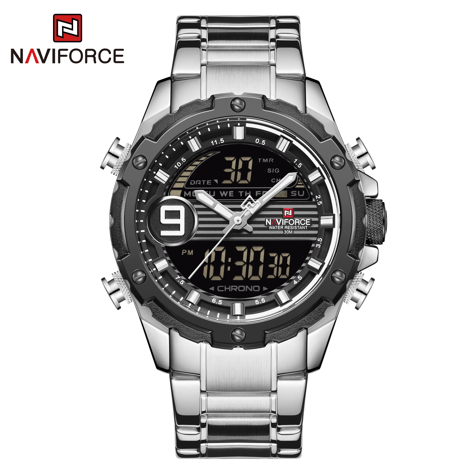 

NAVIFORCE Top Brand Men Watch Chronograph Dress Business Watches Clock Analog Digital 3ATM Waterproof Wristwatch Stainless Steel