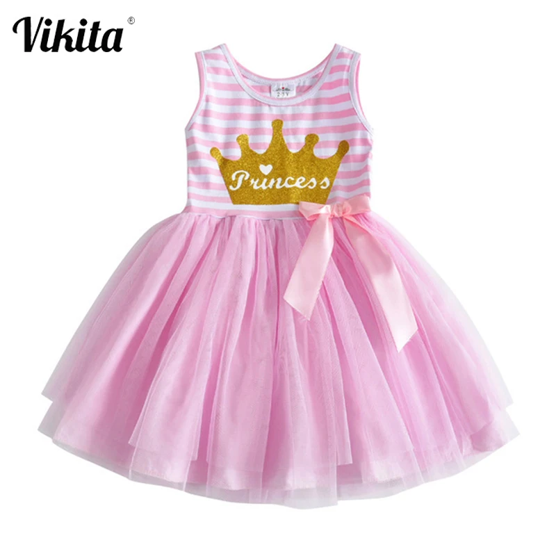 VIKITA Brand Girls Dress Princess Dresses Children Crown Cartoon Tutu Kids Patchwork Ball Gown Vestidos SH4561 | Детская одежда и