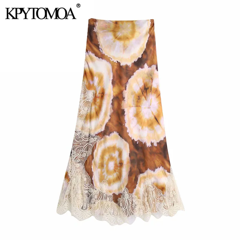 

Женская Юбка-миди KPYTOMOA, винтажная юбка с кружевной отделкой, высокой талией и боковой молнией, 2021