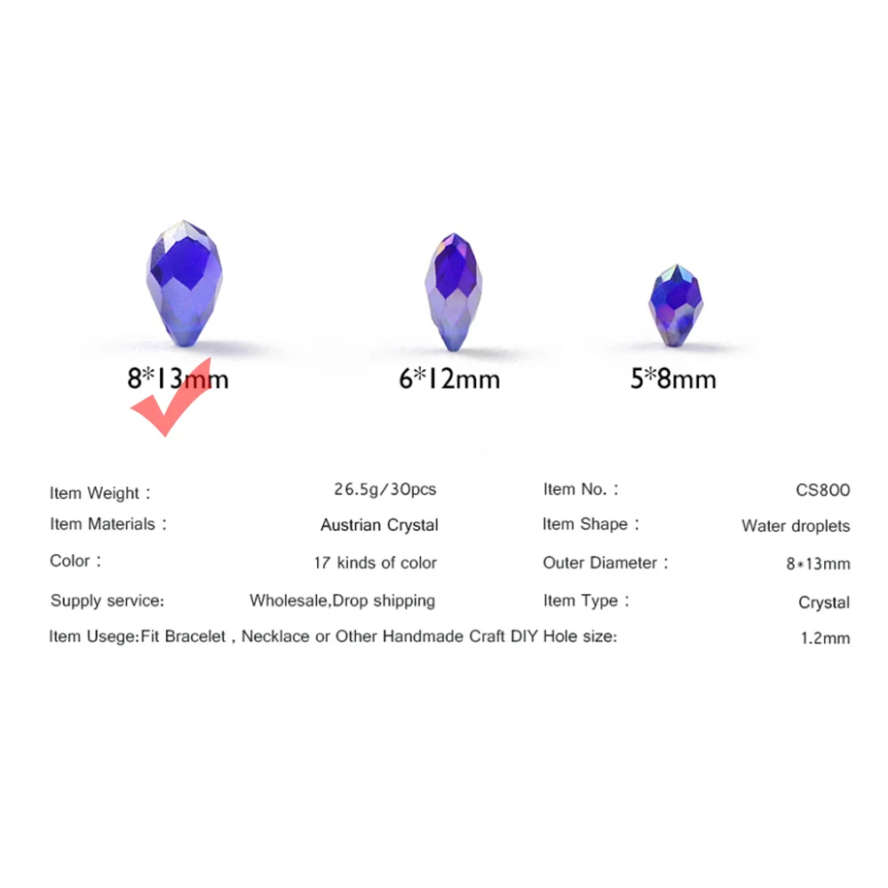 Украшения из австрийского кристалла Briolette Water droplets, в виде капель, 8*13мм, 30шт. Стеклянные подвески для изготовления украшений и браслетов DIY.