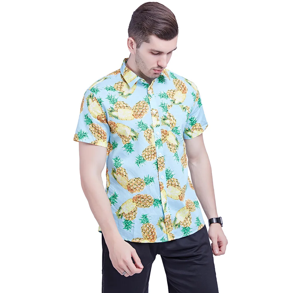 Мужская рубашка с принтом ананасов, с коротким рукавом и отложным воротником от AliExpress WW