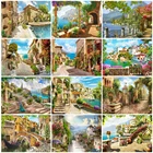 5D алмазная живопись сделай сам, городской город стразы, картина, полноразмерная вышивка, прибрежный пейзаж, украшение для дома, коллекция искусства