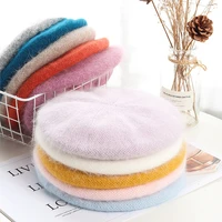 angora rabbit fur berets for winter women 11 sweet candy solid soft beanie beret painter hat 56 58cm headcircle elastic knit cap