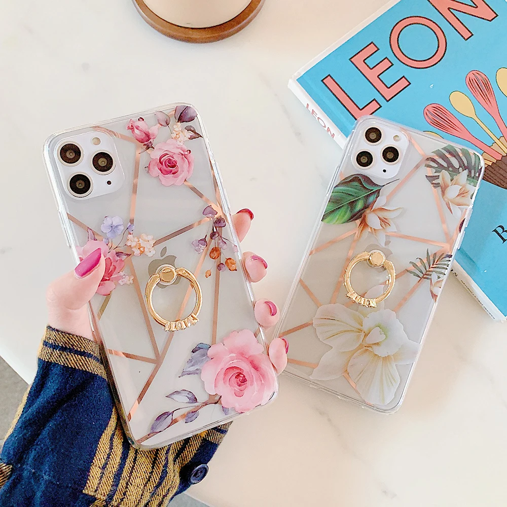 LOVECOM гальванический цветок лист геометрический чехол для телефона iPhone 11 Pro Max XR XS X