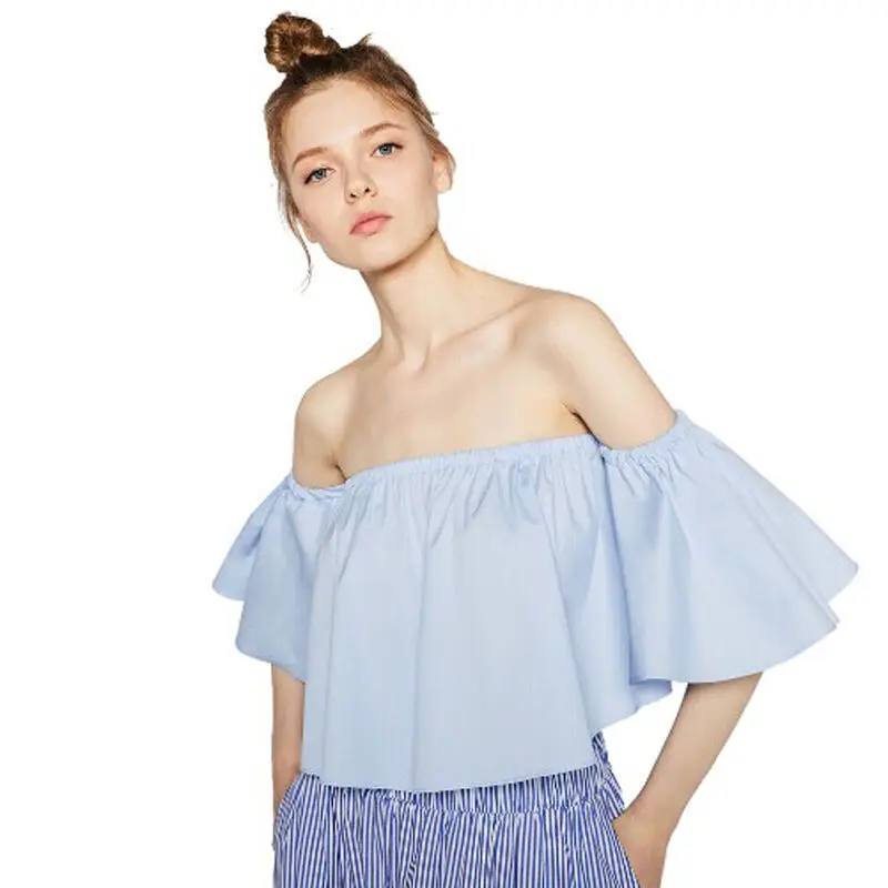 Женская модная Сексуальная футболка с открытыми плечами и расширяющимися книзу