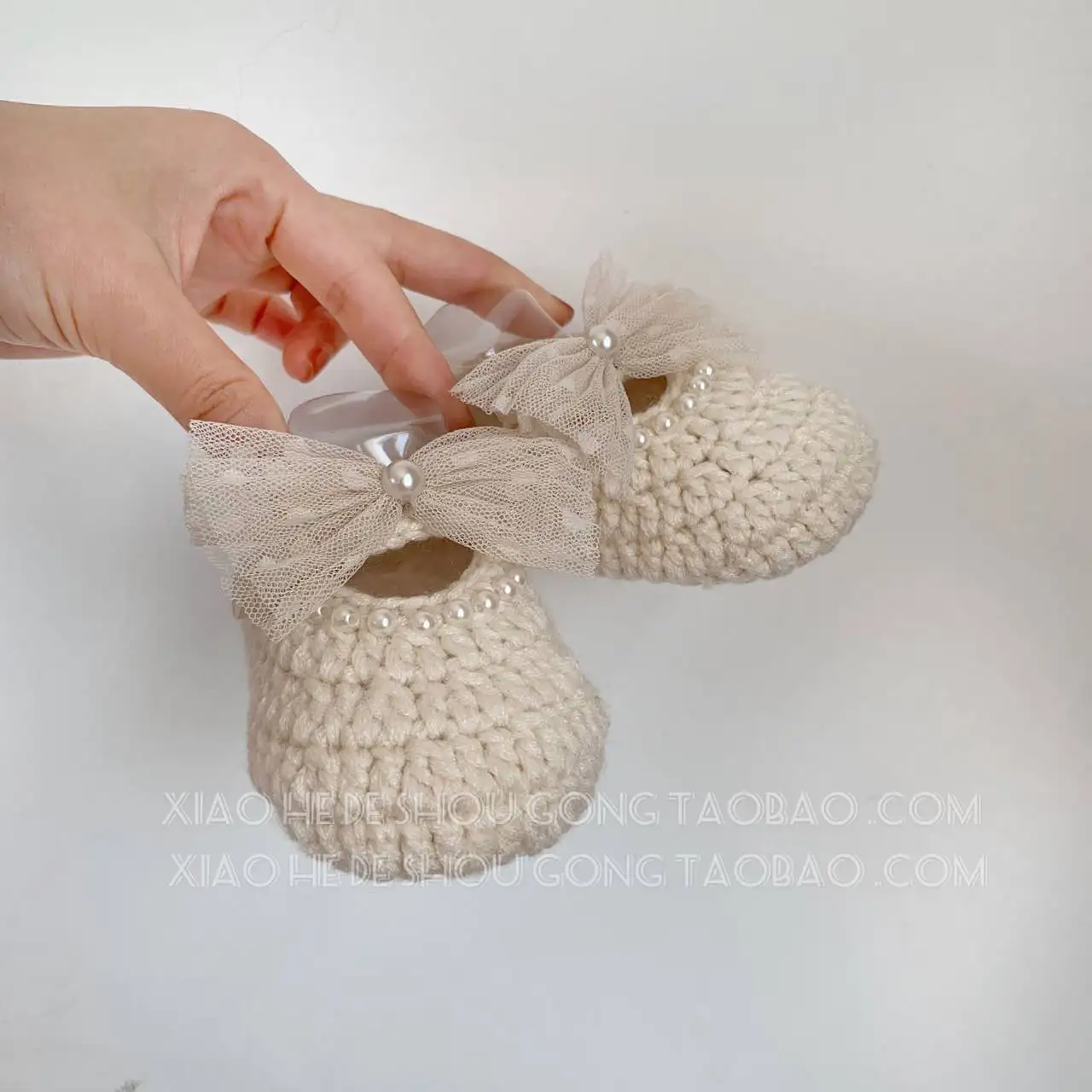 Детская обувь ручной работы вязаная крючком кружевная сетчатая с бантом женская