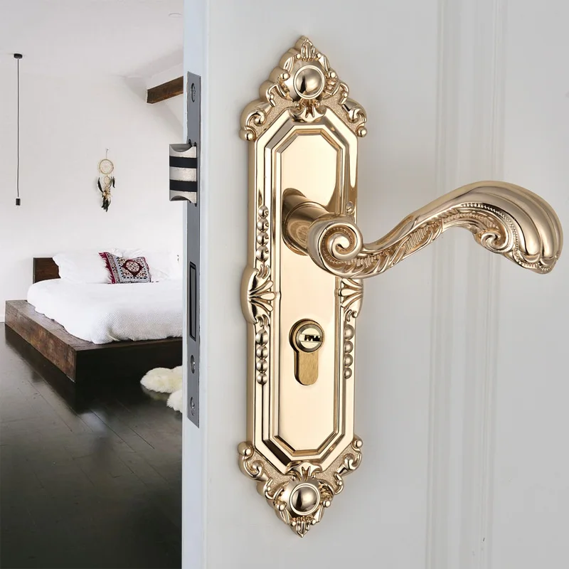 

Zinc Alloy Solid handle Interior door knob lock mortice lock mute Anti-theft Gate Lock for room european interior door handle