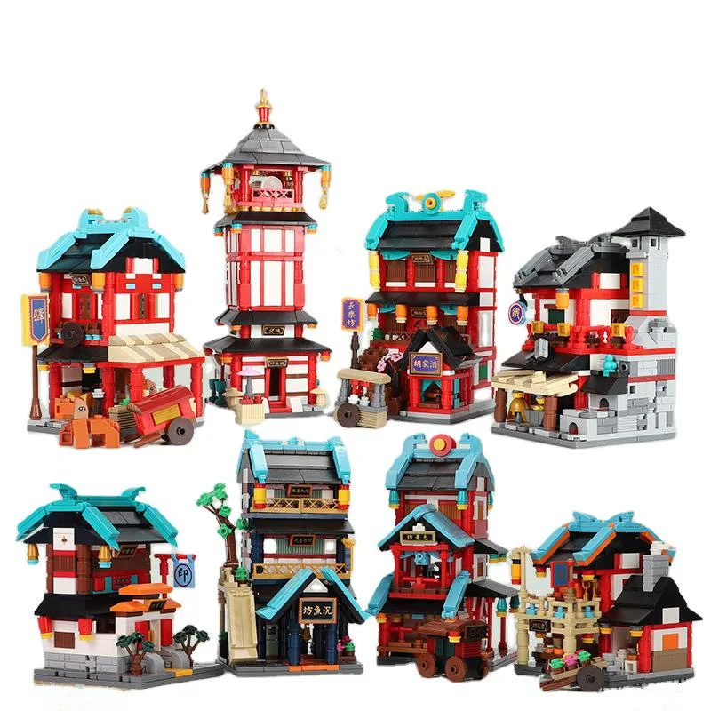 

Street View Series Ancient Chinese House Building Blocks Tang Dynasty Architecture Bricks Model Toys For Children Birthday Gift